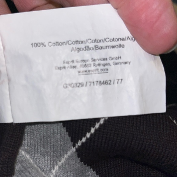 Esprit Vintage Argyle Men’s V-neck Sweater Size Medium 100 Cotton - Picture 8 of 8